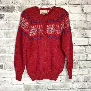 Vintage Wool Fair Isle Hand Knit Raglan Sleeve Cardigan Sweater